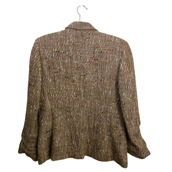 Harve Bernard Vintage Linen Silk Blend Tweed Neutral Blazer Size 12 - Picture 2 of 4